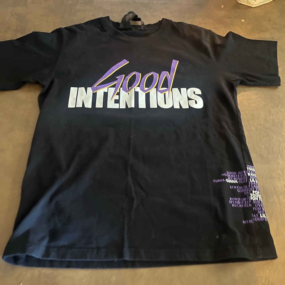 VLONE Black Tee with Purple and White Graphics